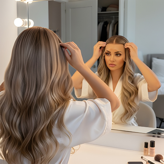 beaute miroir perruque femme