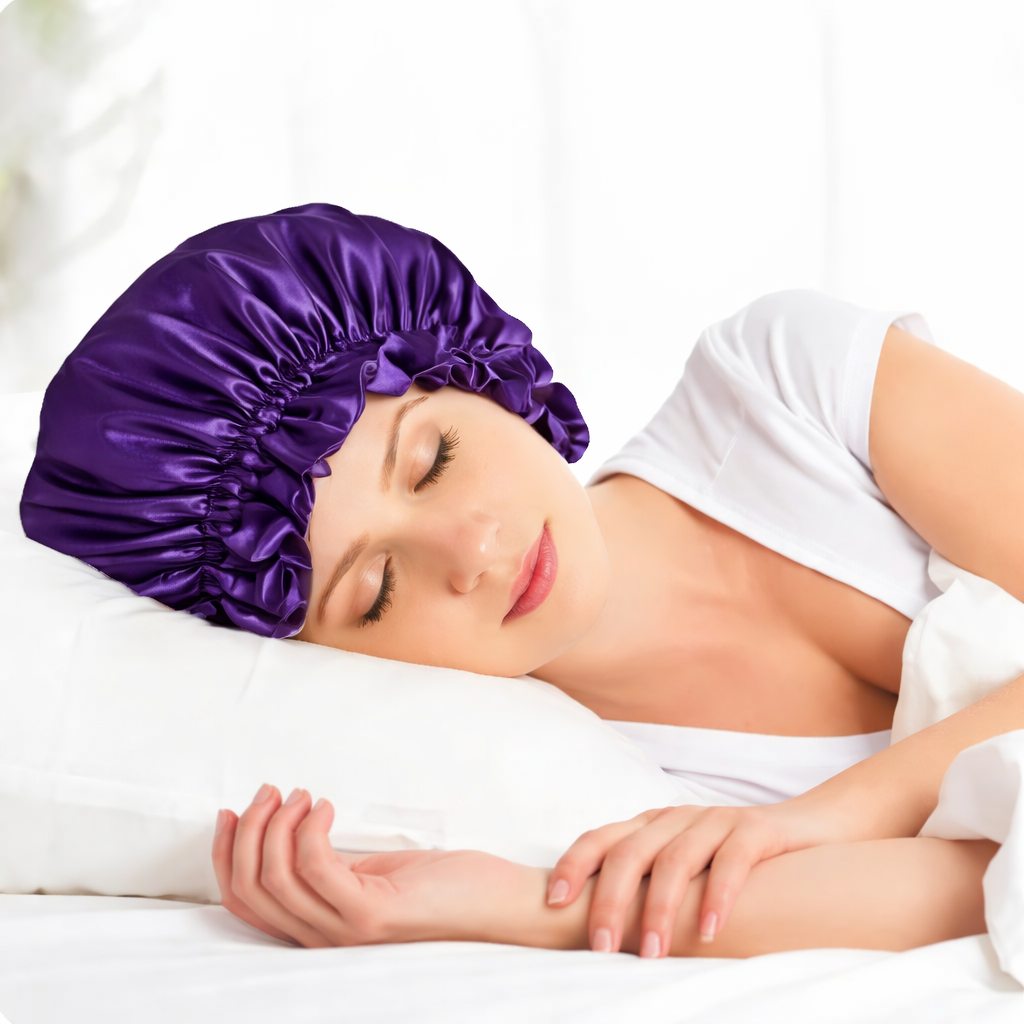 bonnet en satin dormir paissiblement violet
