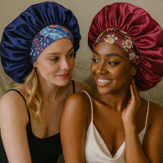 bonnet satin amies sourire
